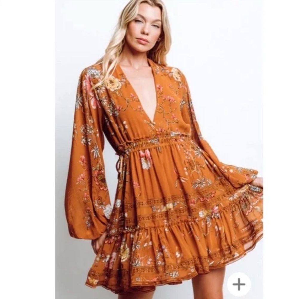 Free People Cherry Blossom Long Sleeve Mini Dress in Topaz Combo - Picture 8 of 8